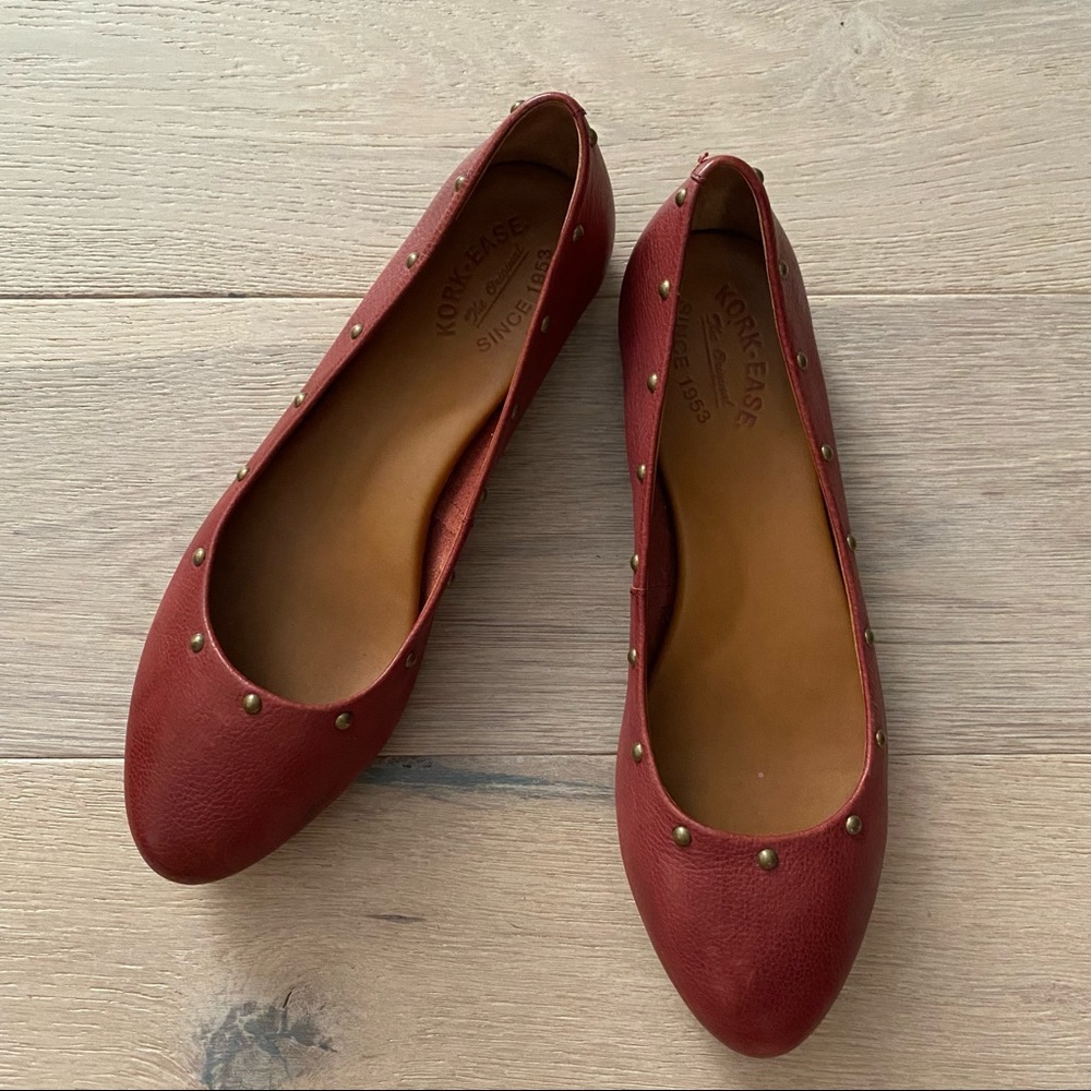 Kork Ease Burgundy Red Studded Leather Ballet Flat Gem